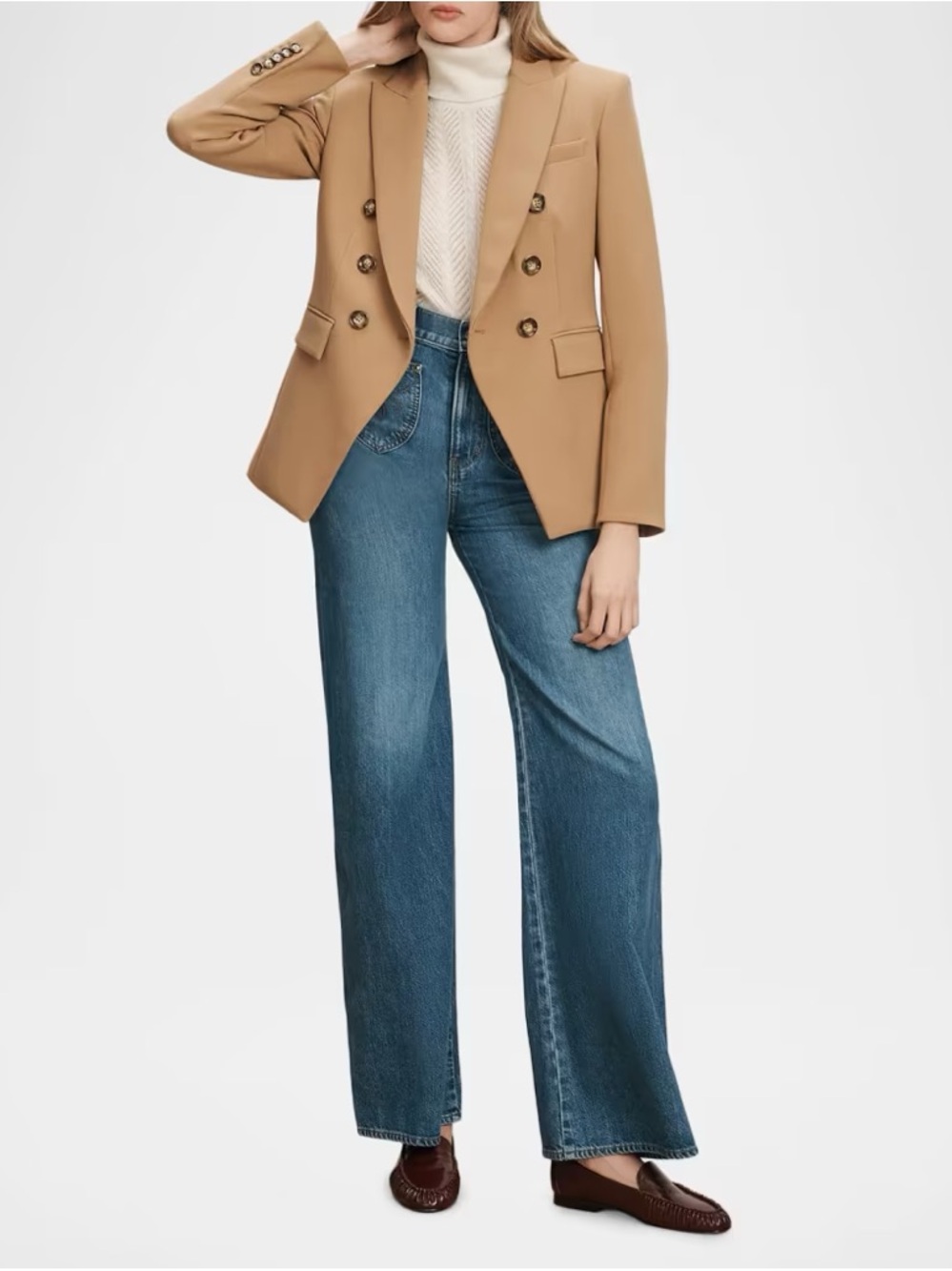 Veronica Beard Double-Breasted Camel Miller Blazer